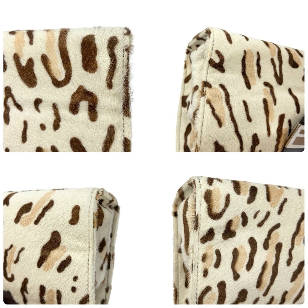 FENDI Vintage FF Logo Leopard Mamma Baguette Shoulder Bag Cream Brown [105532] - Picture 15 of 16